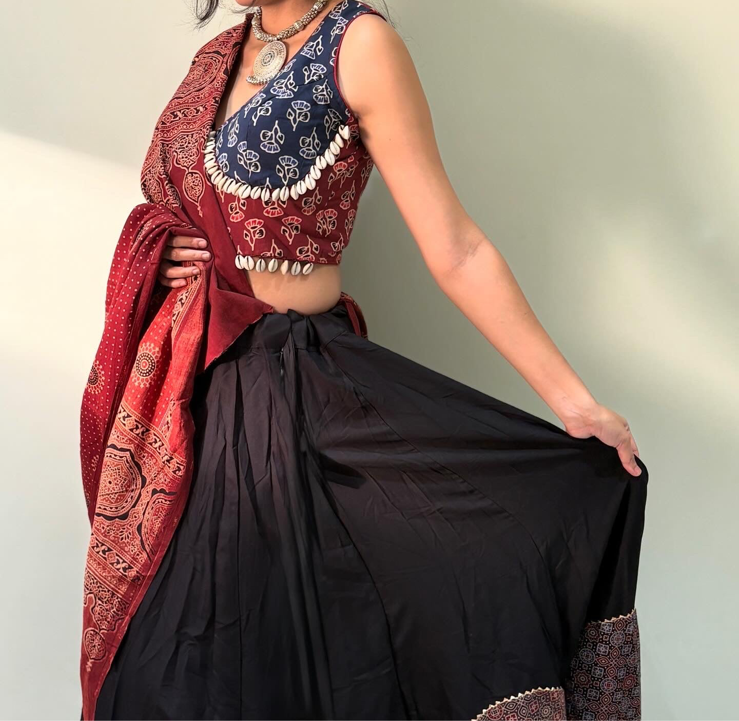 Round Ajarkh chaniya choli -set of 3