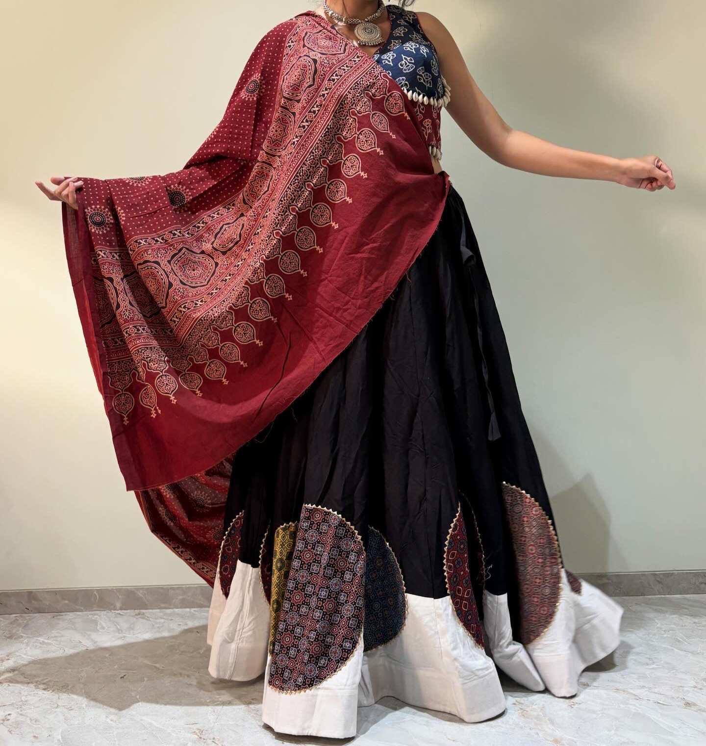 Round Ajarkh chaniya choli -set of 3
