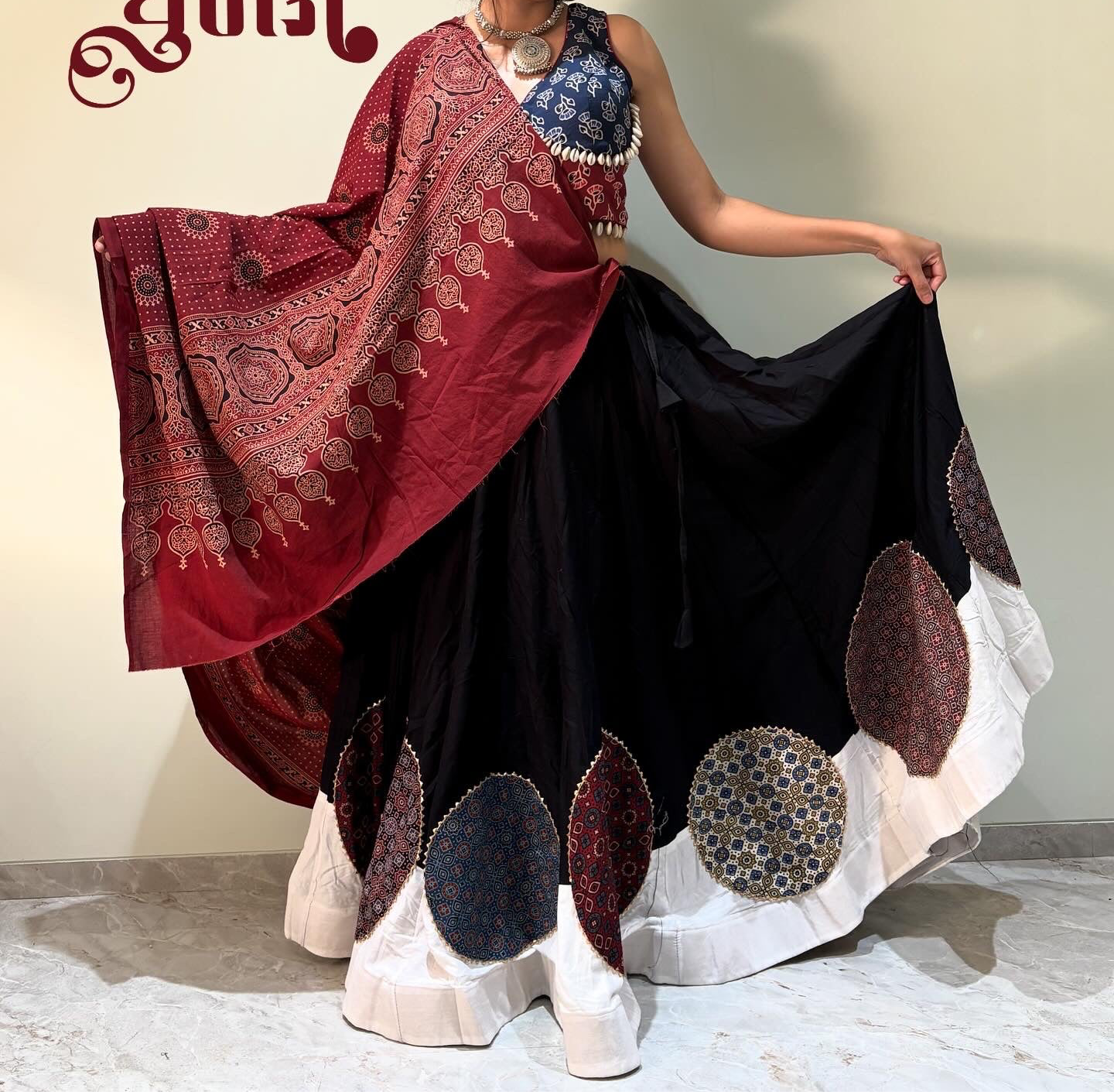 Round Ajarkh chaniya choli -set of 3