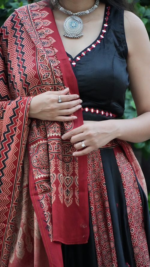Ajrakh Mashroom Silk Chaniya Choli for All Occasions - Black